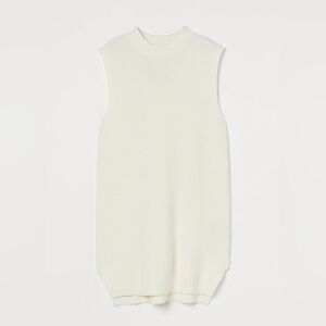 H&M - Ivory Ribbed Crewneck Sleeveless Long Slit Sweater Vest Size XS
